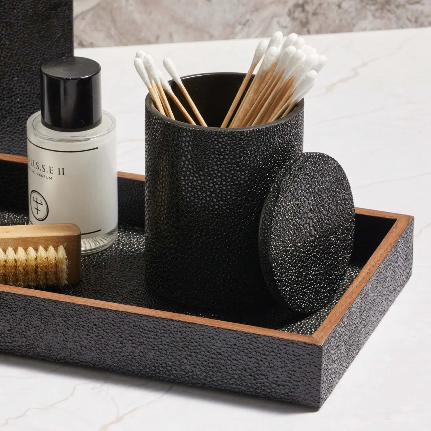 Manchester Small Canister - Black, Faux Shagreen