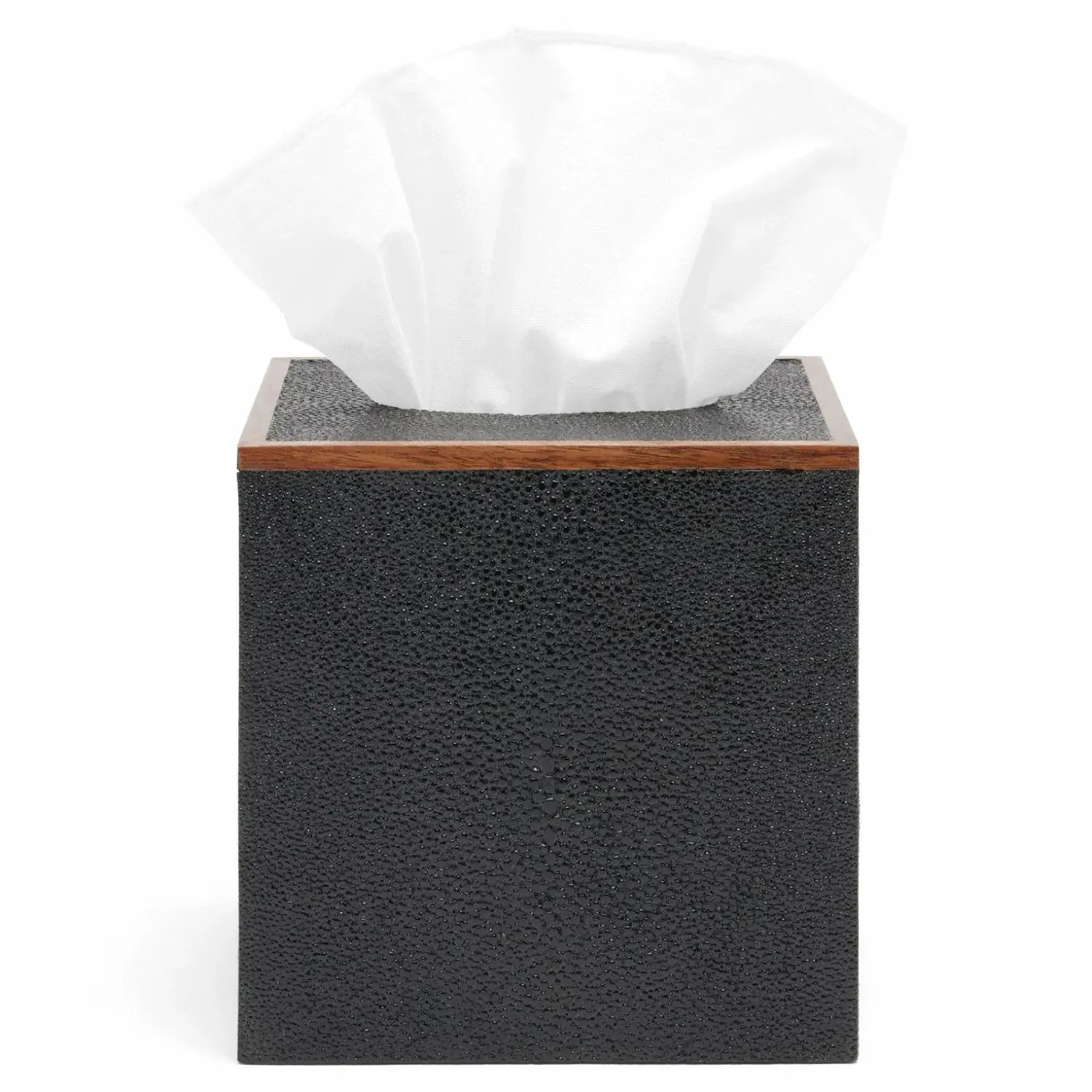 Manchester Small Tissue Box - Black, Faux Shagreen