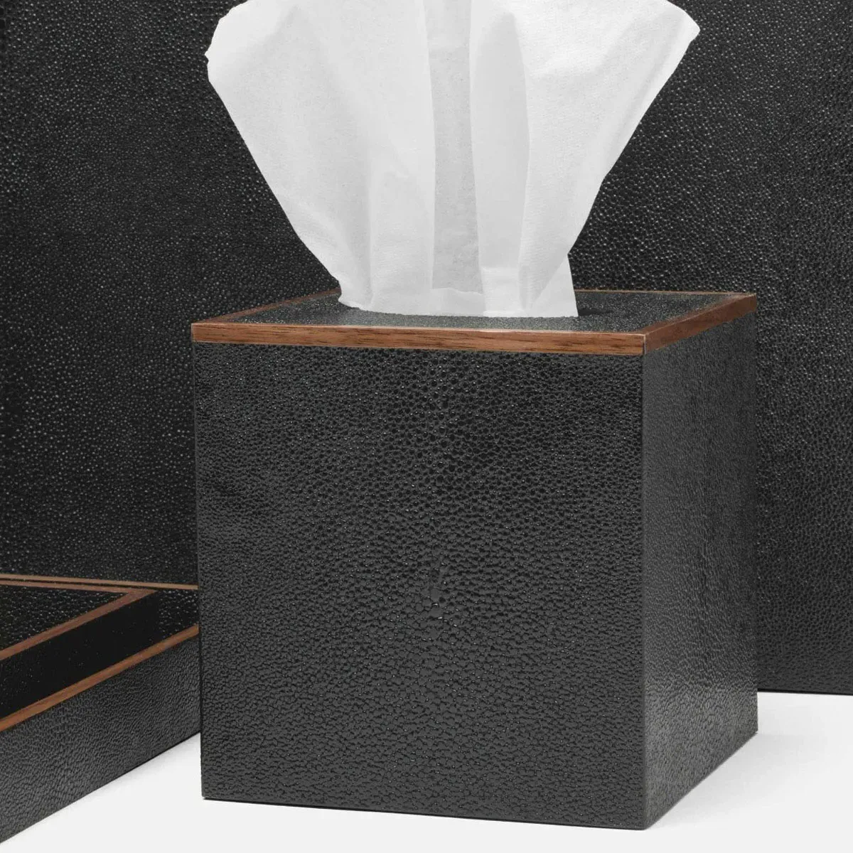 Manchester Small Tissue Box - Black, Faux Shagreen