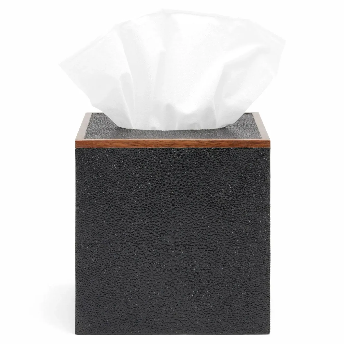 Manchester Small Tissue Box - Black, Faux Shagreen