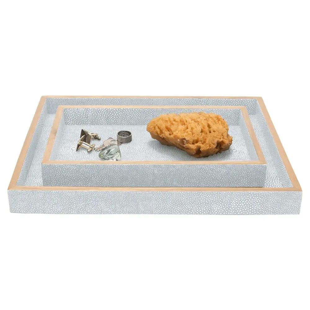 Manchester Tray Set of 2 - Cloud Grey, Faux Shagreen