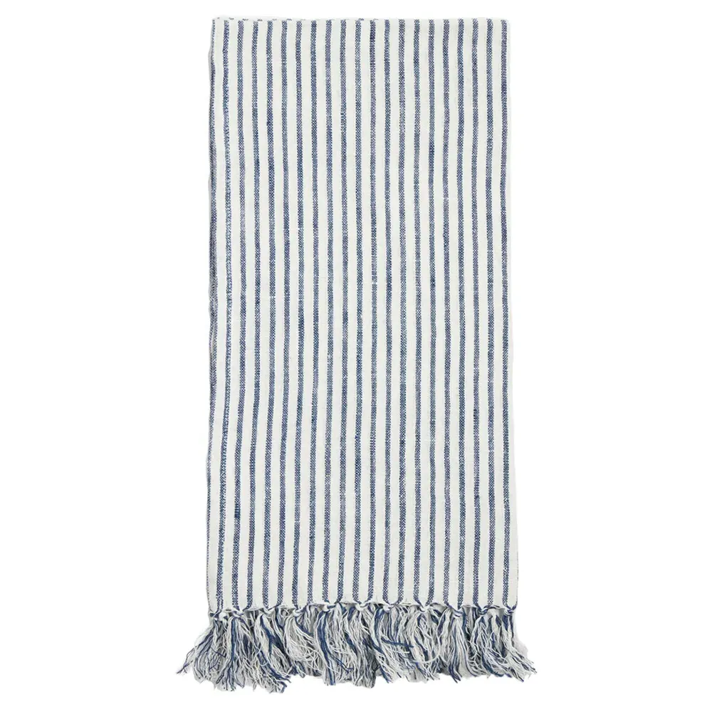 Nicosia Striped Linen Guest Towel Set of 3 - White, Blue image