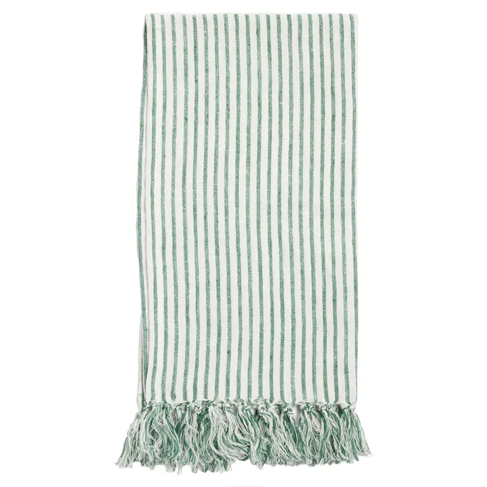 Nicosia Striped Linen Guest Towel Set of 3 - White, Green