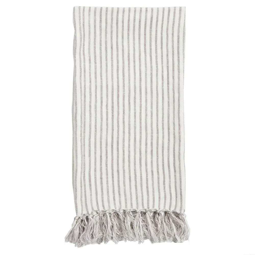 Nicosia Striped Linen Guest Towel Set of 3 - White, Grey