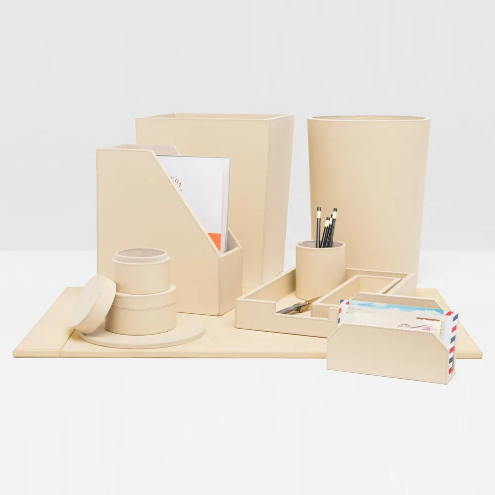 Orsett Round Decorative Boxes Set of 2 - Cream, Leather