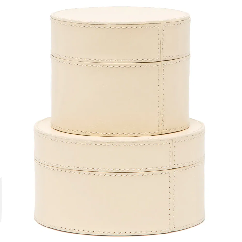 Orsett Round Decorative Boxes Set of 2 - Cream, Leather image