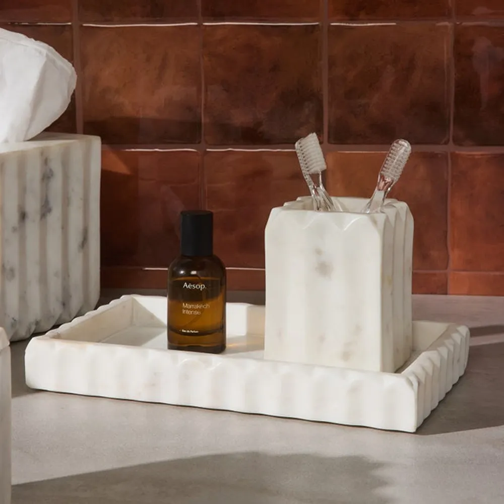 Proviso Fluted Brush Holder - White, Marble