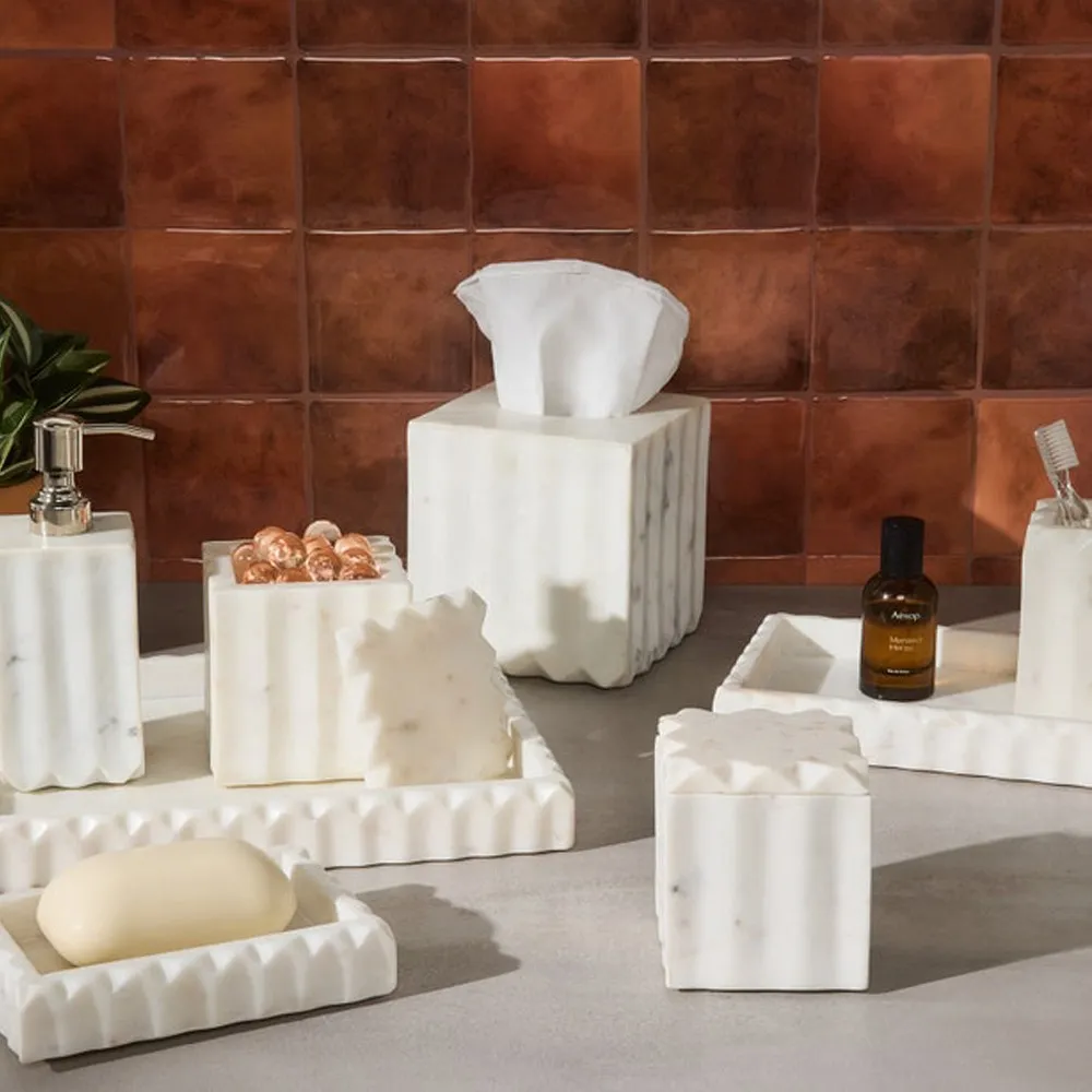 Proviso Large Fluted Canister - White, Marble