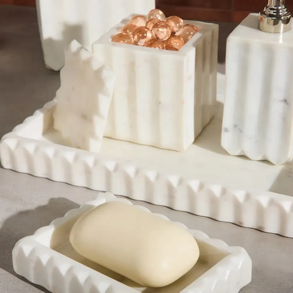 Proviso Large Fluted Canister - White, Marble