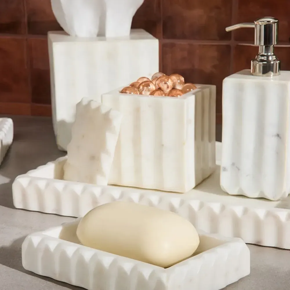 Proviso Large Fluted Canister - White, Marble