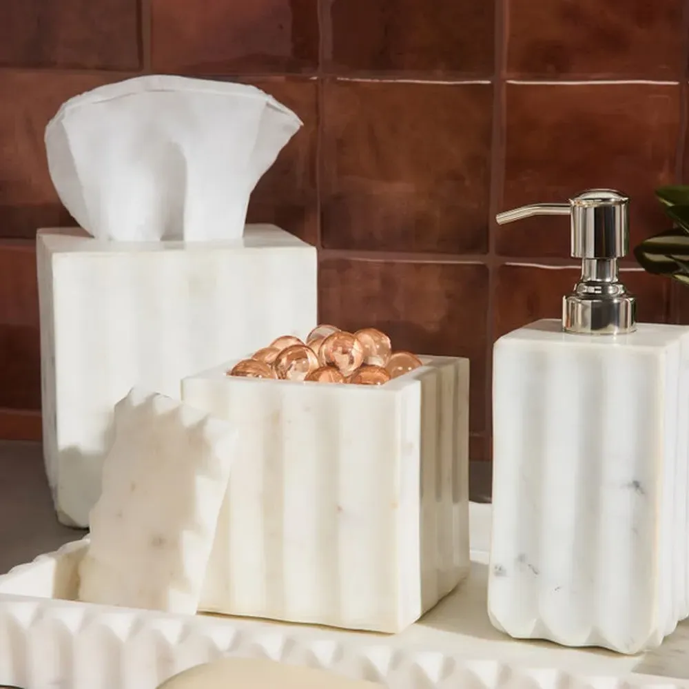 Proviso Large Fluted Canister - White, Marble