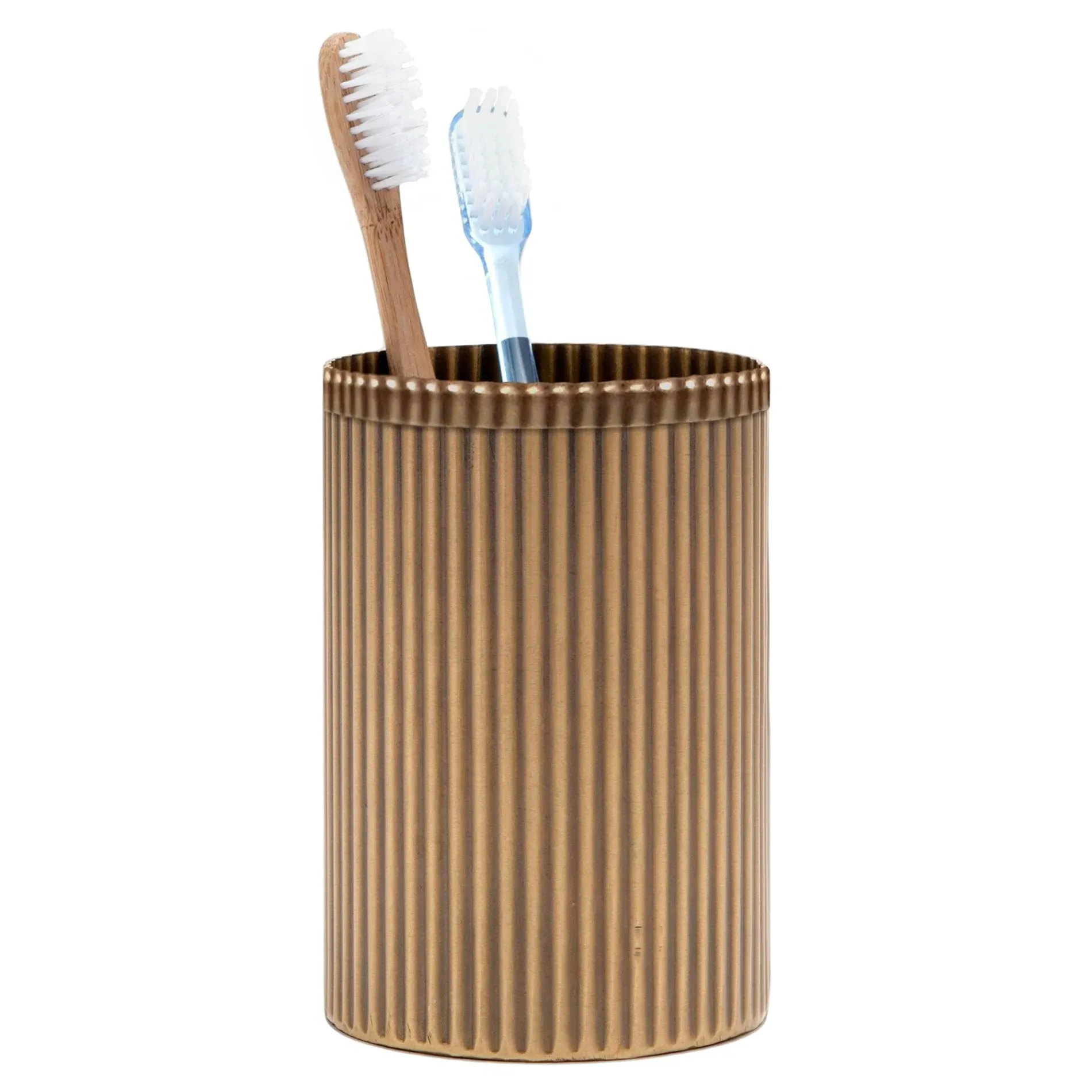 Redon Ribbed Metal Brush Holder - Antique Brass image