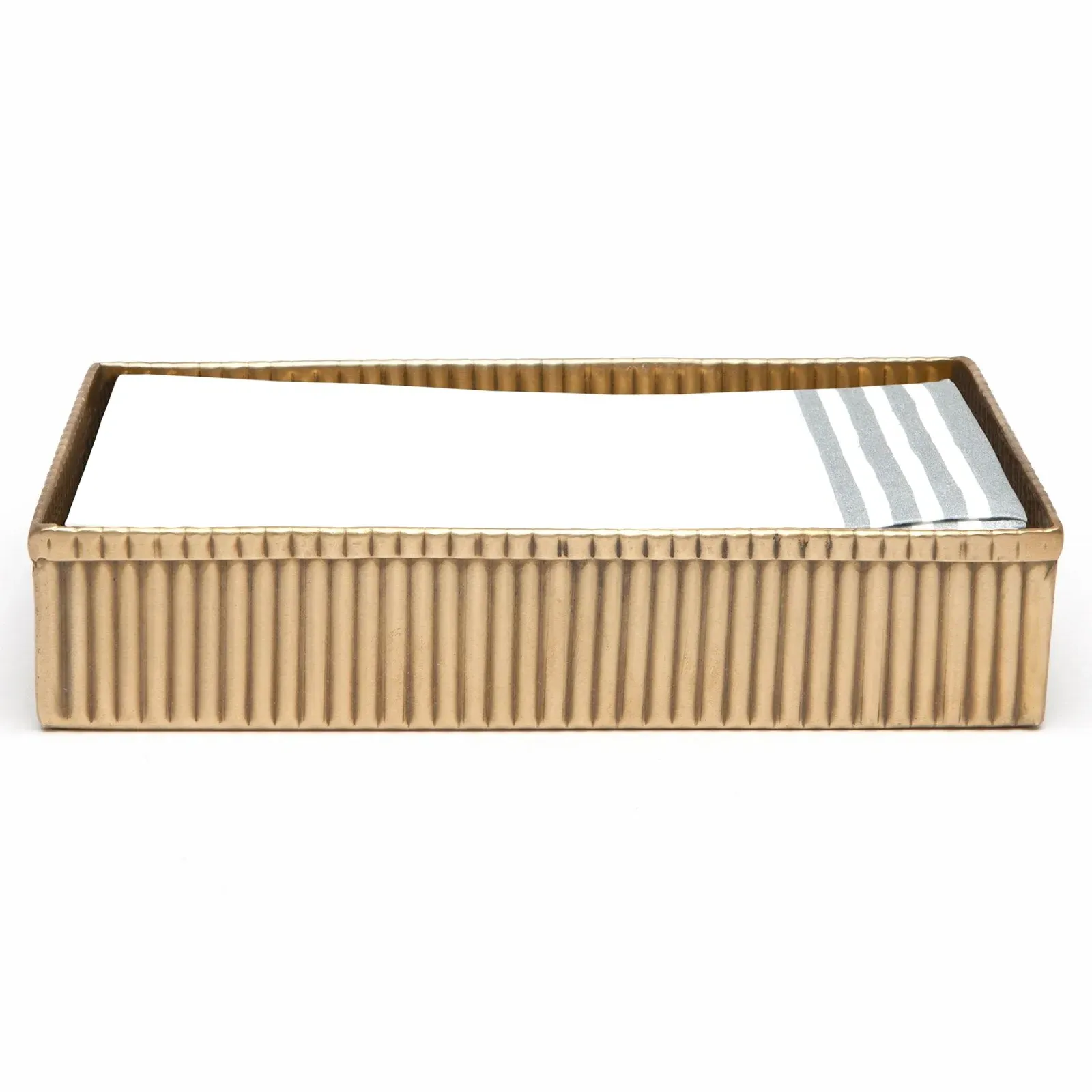 Redon Ribbed Metal Hand Towel Tray Set of 2 - Antique Brass