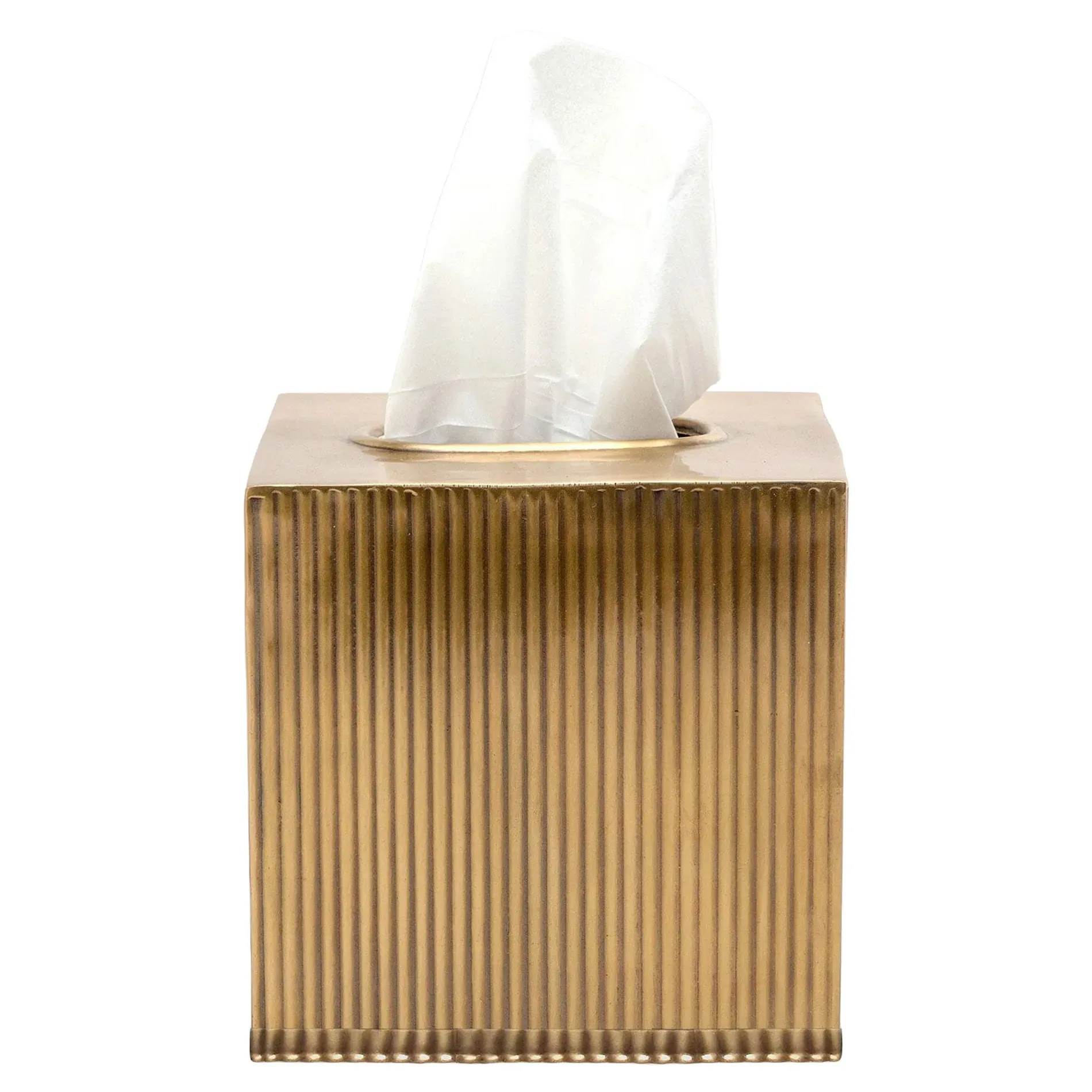Redon Small Ribbed Metal Tissue Box - Antique Brass