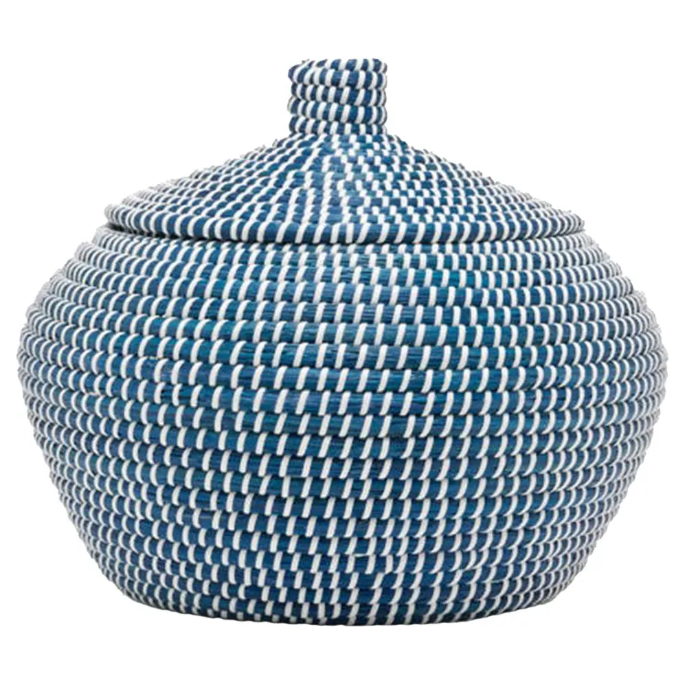 Roslyn Round Floor Basket Set of 2 - Navy, Seagrass