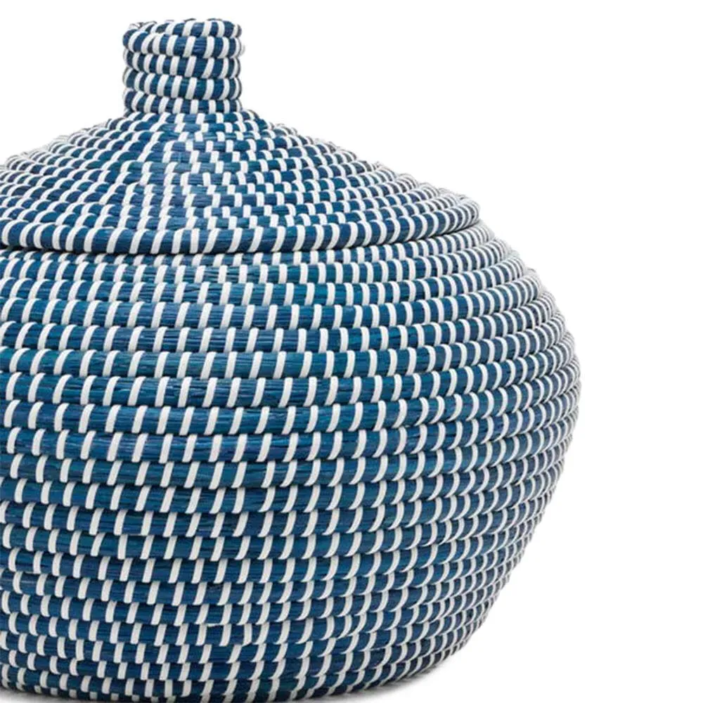 Roslyn Round Floor Basket Set of 2 - Navy, Seagrass