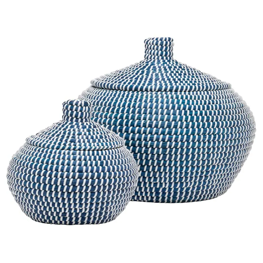 Roslyn Round Floor Basket Set of 2 - Navy, Seagrass