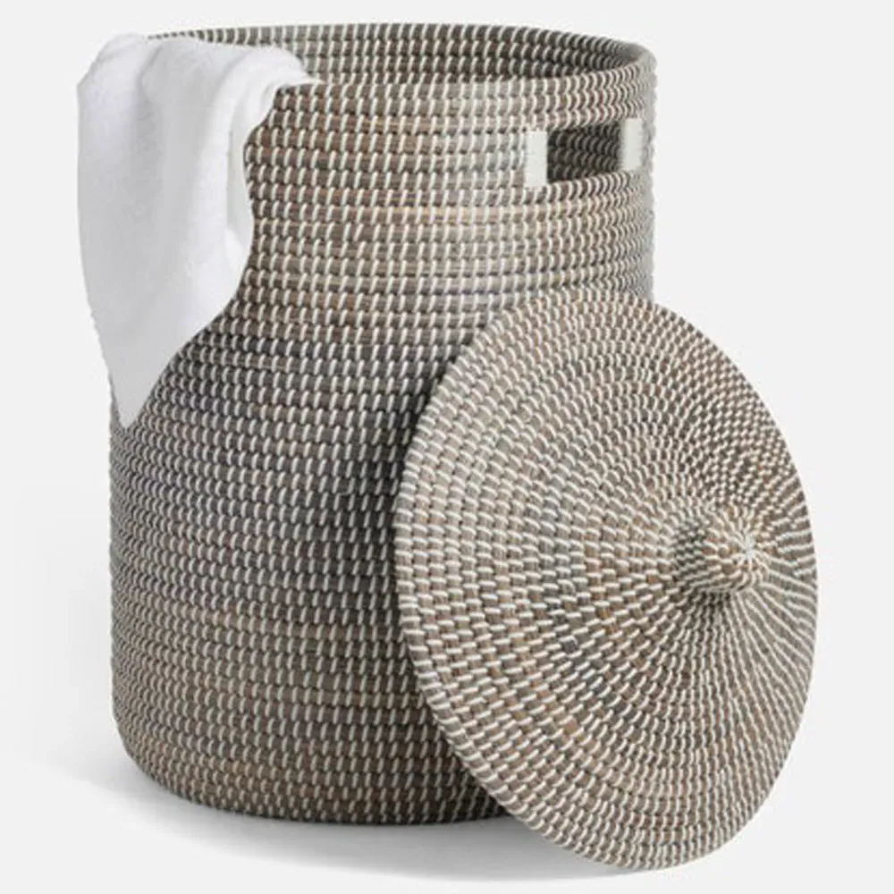 Roslyn Woven Seagrass Hamper Small - Grey