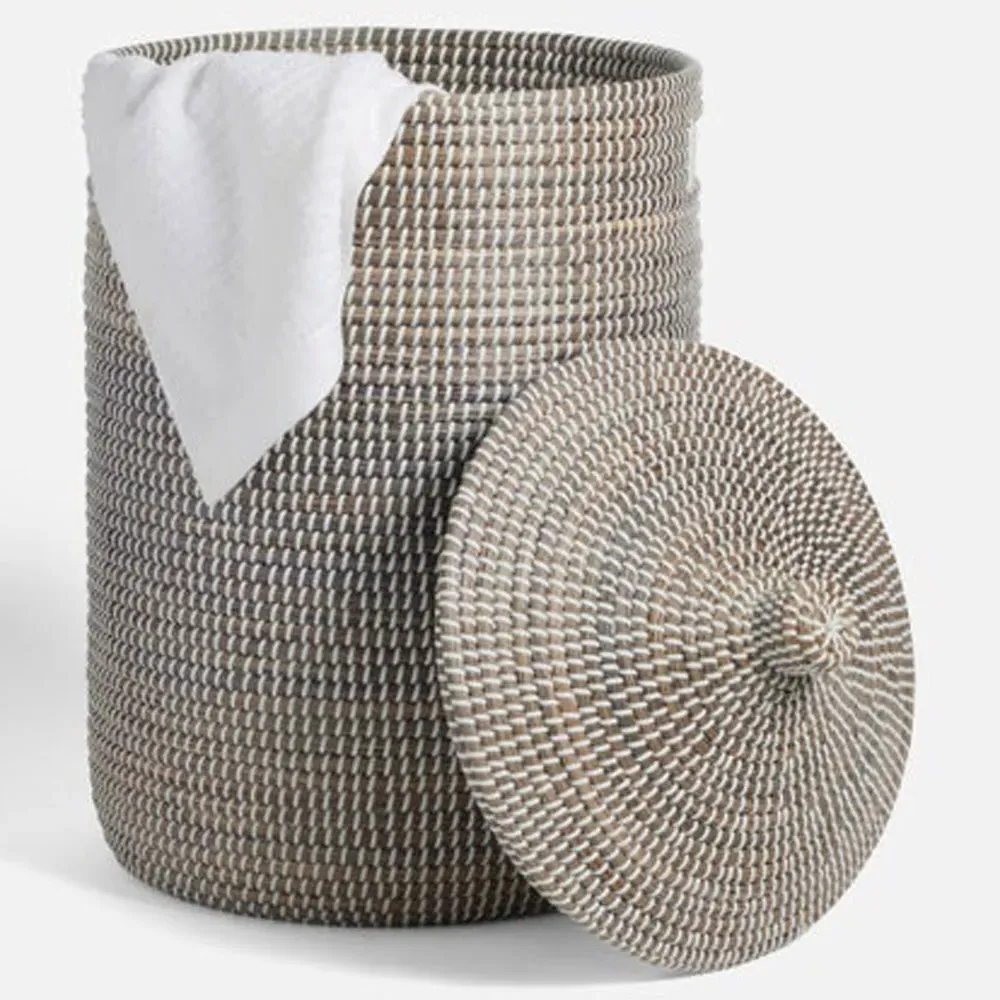 Roslyn Woven Seagrass Hamper Small - Grey