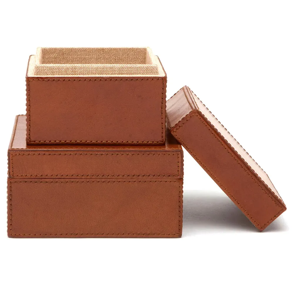 Stirling Square Decorative Boxes Set of 2 - Tobacco, Leather image