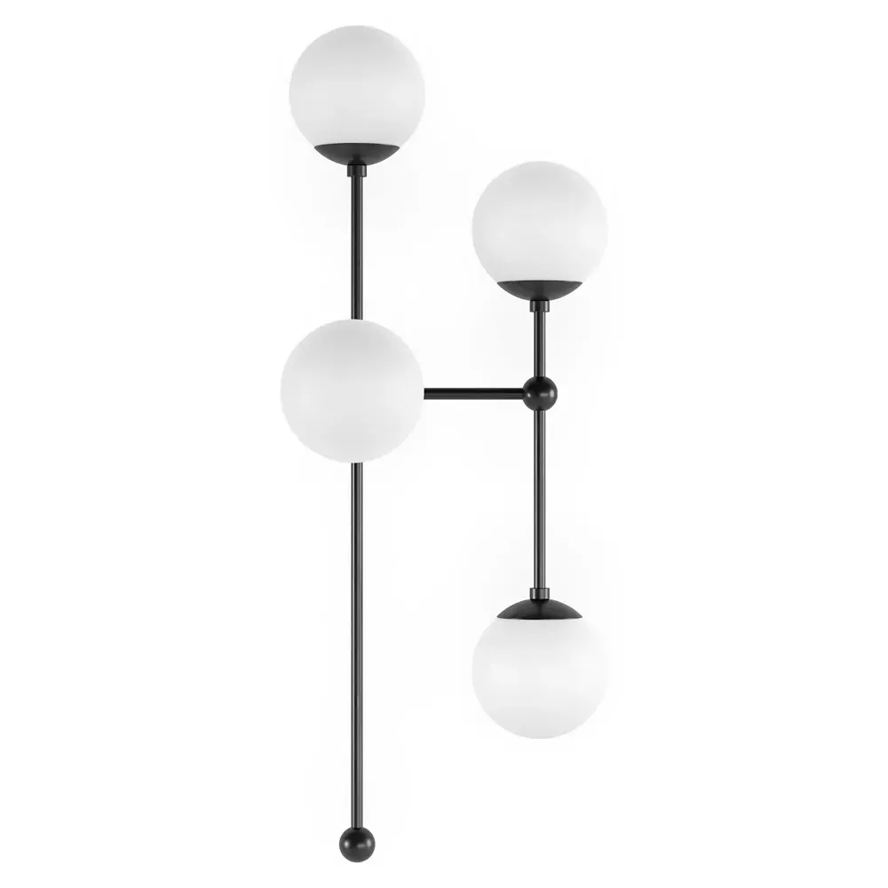 Armstrong 4 Globe Sconce Left Facing - Black Gunmetal, Brass