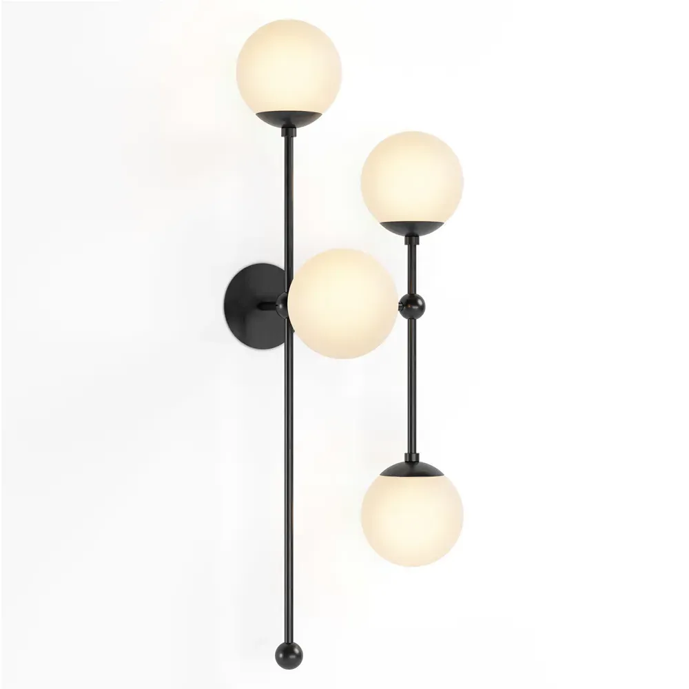Armstrong 4 Globe Sconce Left Facing - Black Gunmetal, Brass