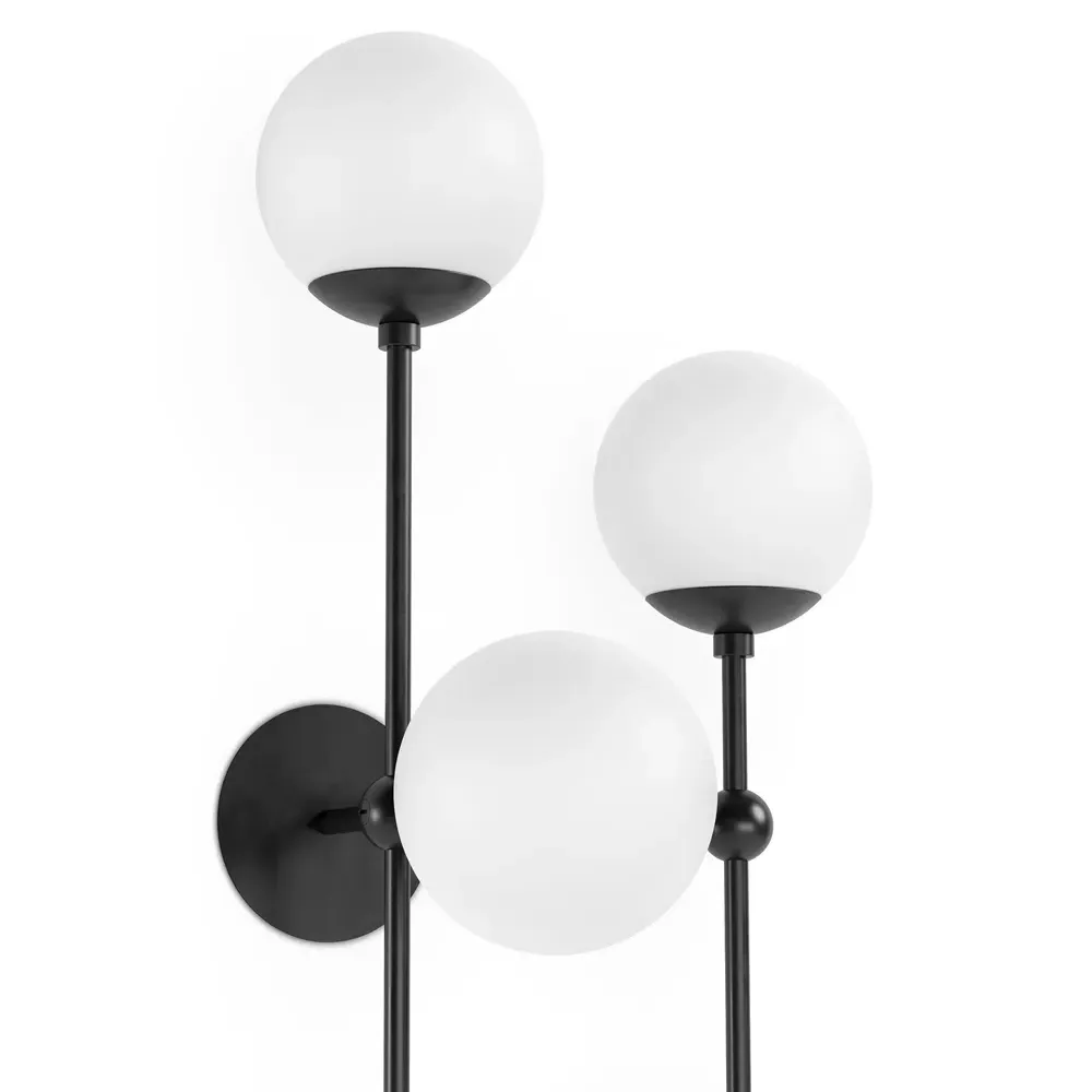 Armstrong 4 Globe Sconce Left Facing - Black Gunmetal, Brass