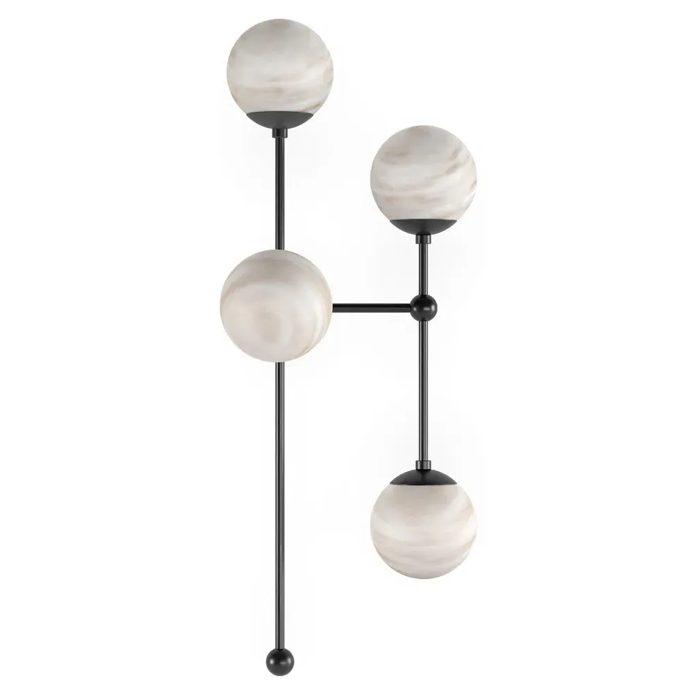 Armstrong Left Facing 4 Globe Sconce - Black Gunmetal, Marble