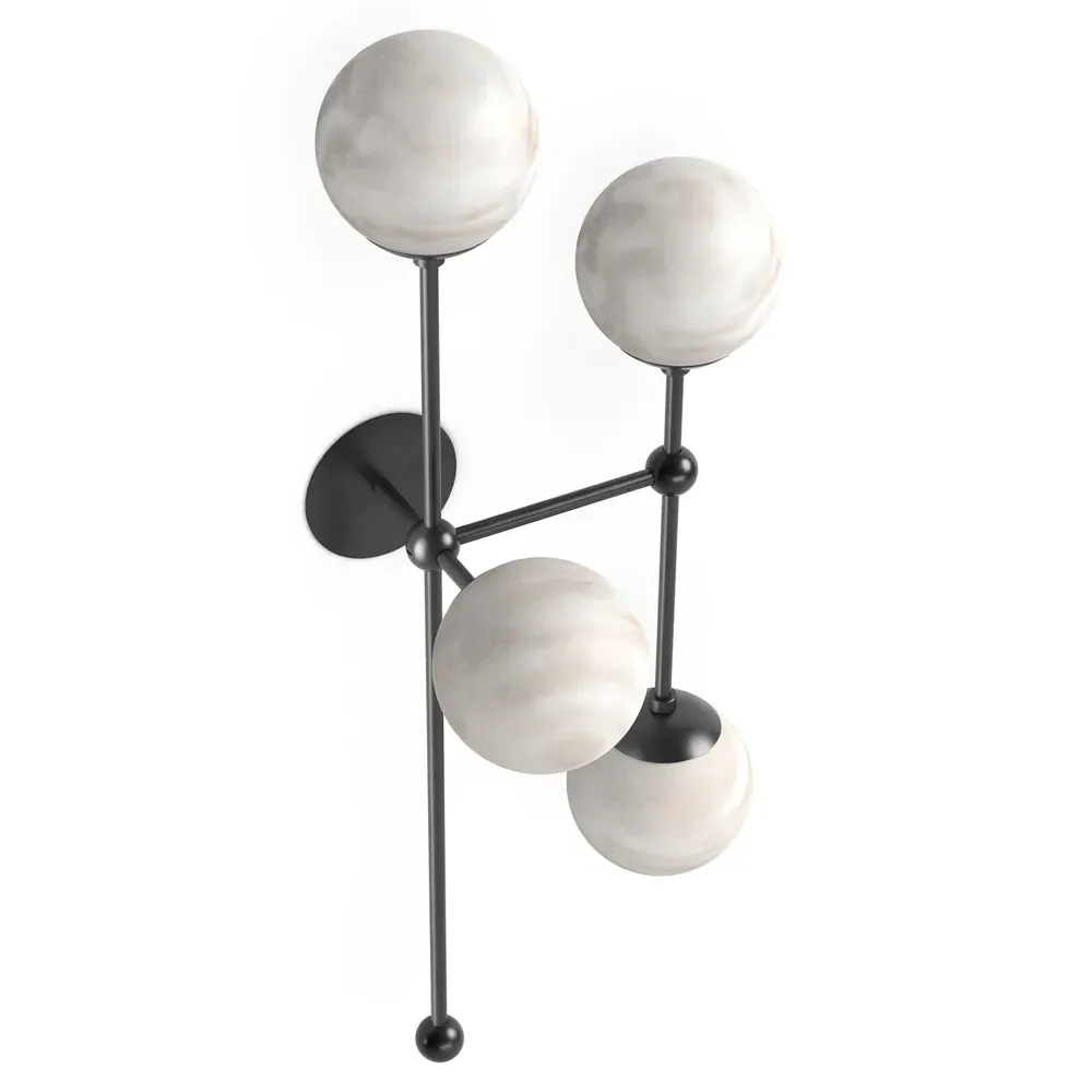 Armstrong Left Facing 4 Globe Sconce - Black Gunmetal, Marble