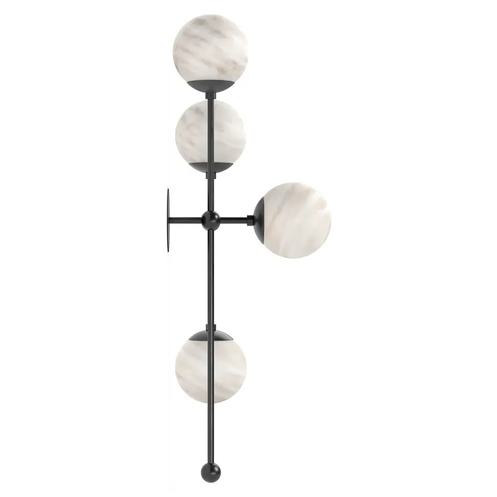 Armstrong Left Facing 4 Globe Sconce - Black Gunmetal, Marble