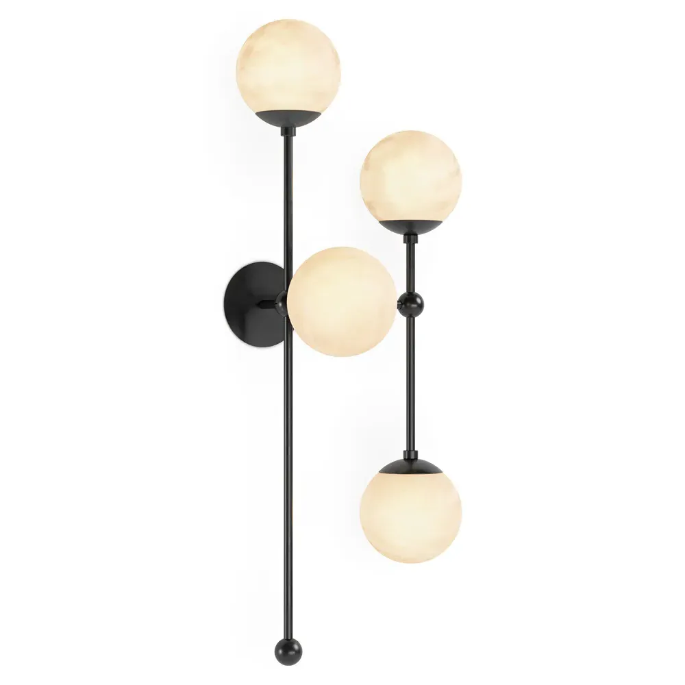 Armstrong Left Facing 4 Globe Sconce - Black Gunmetal, Marble