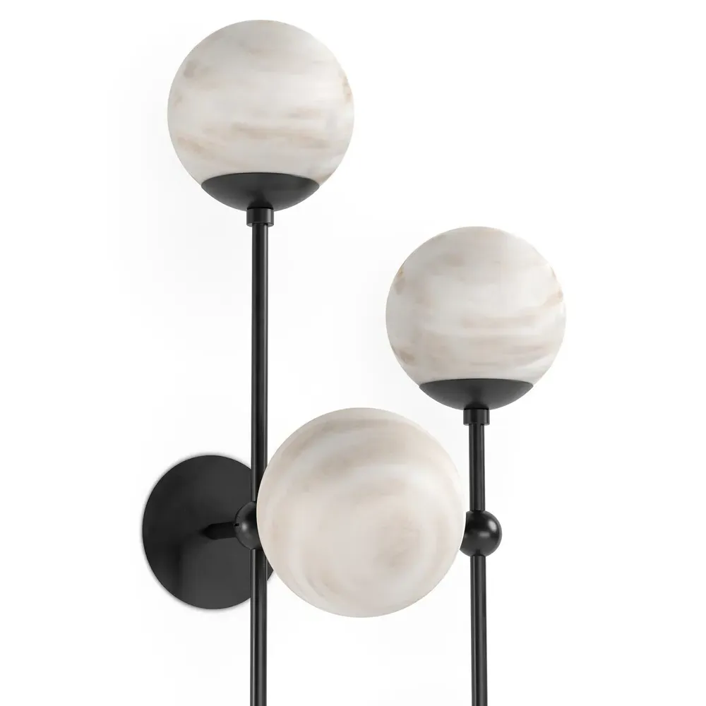 Armstrong Left Facing 4 Globe Sconce - Black Gunmetal, Marble