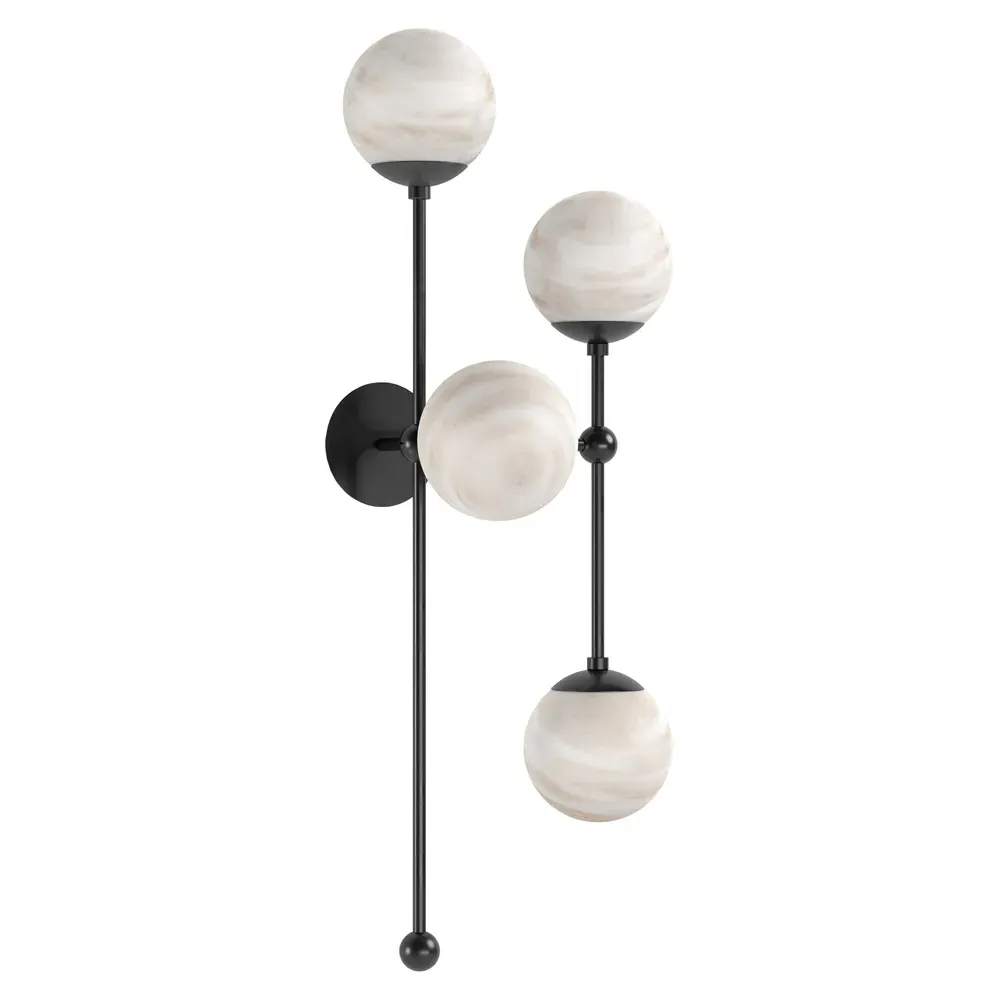 Armstrong Left Facing 4 Globe Sconce - Black Gunmetal, Marble
