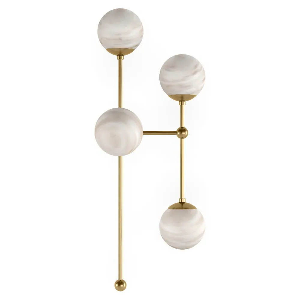 Armstrong Left Facing 4 Globe Sconce - Burnished Brass, Marble