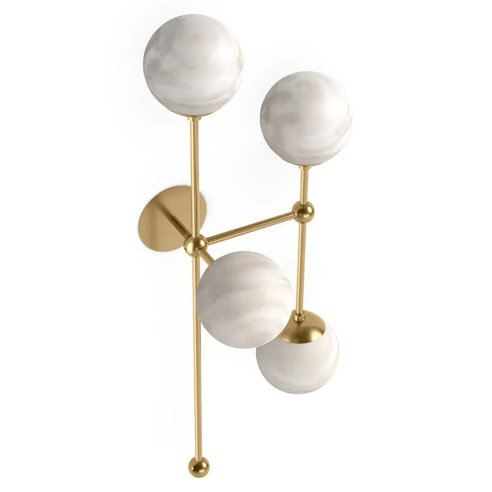 Armstrong Left Facing 4 Globe Sconce - Burnished Brass, Marble