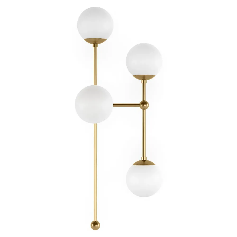 Armstrong Left Facing 4 Globe Sconce - Burnished Brass, Marble