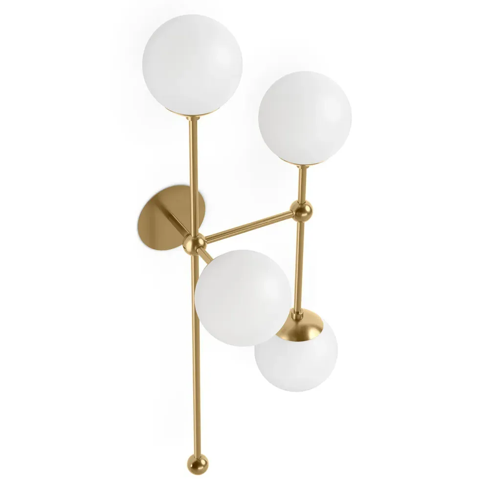 Armstrong Left Facing 4 Globe Sconce - Burnished Brass, Marble