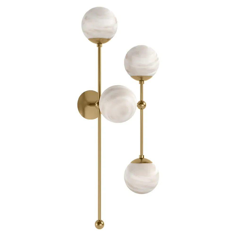Armstrong Left Facing 4 Globe Sconce - Burnished Brass, Marble