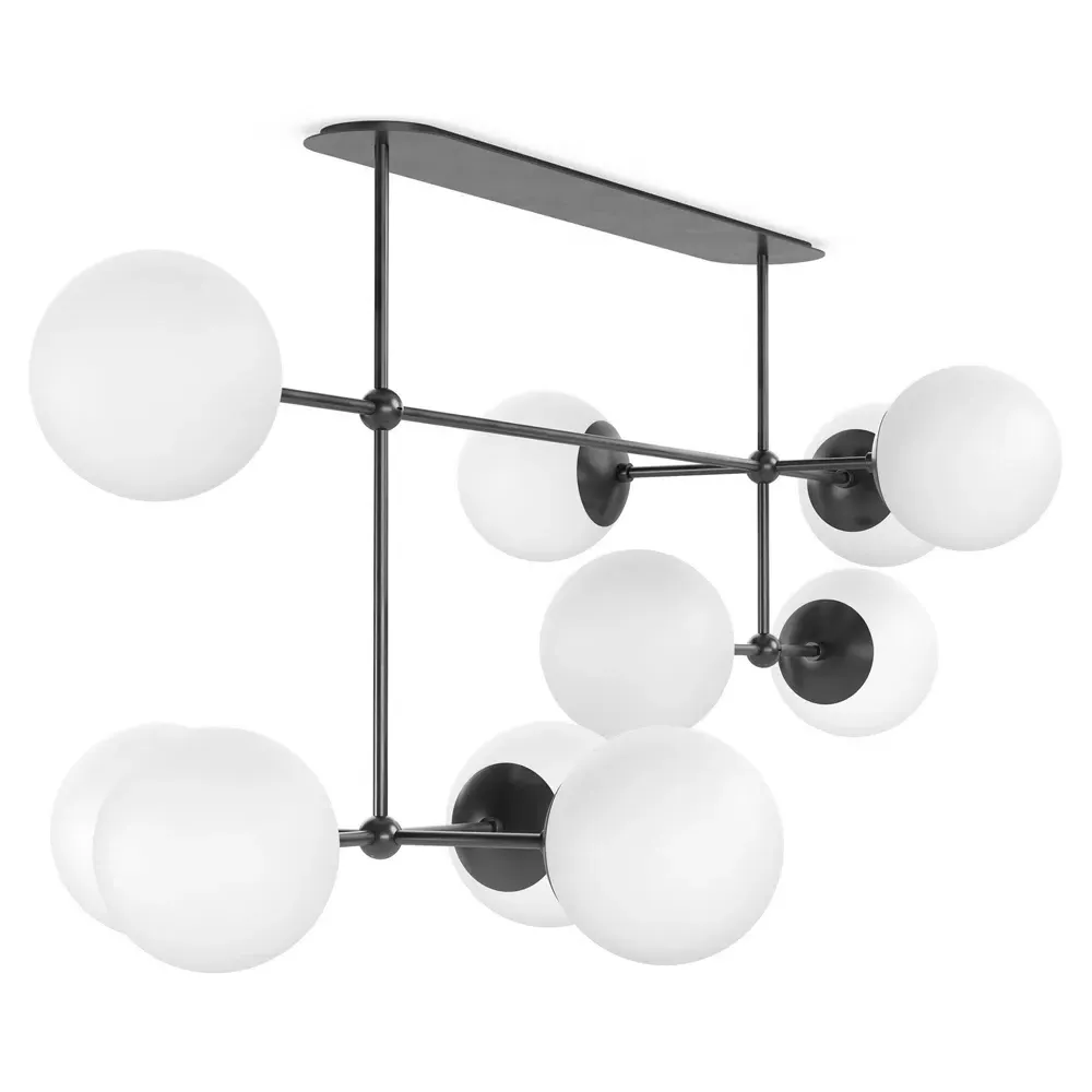 Armstrong Linear Chandelier with Globe Shades - Black Gunmetal