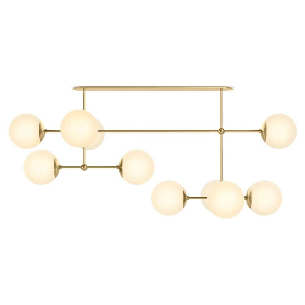 Armstrong Linear Chandelier with Globe Shades - Burnished Brass
