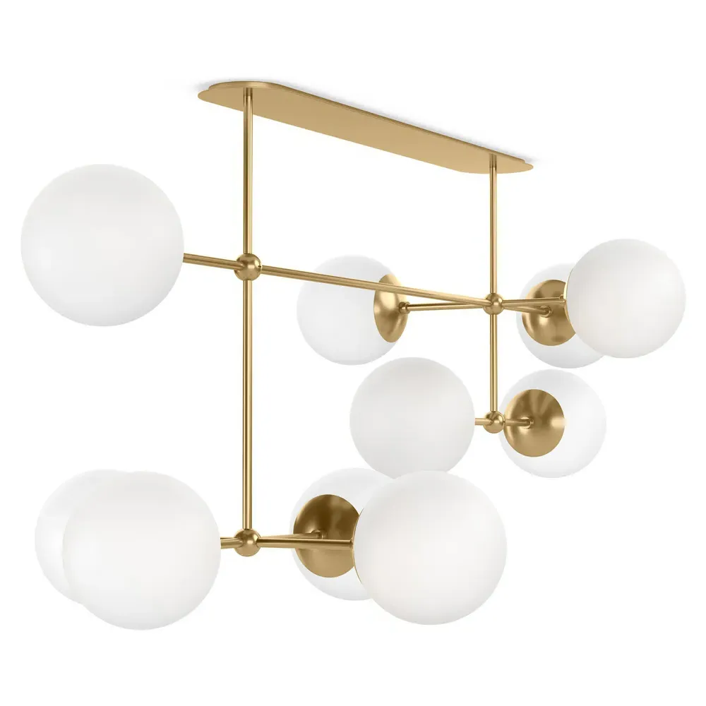 Armstrong Linear Chandelier with Globe Shades - Burnished Brass