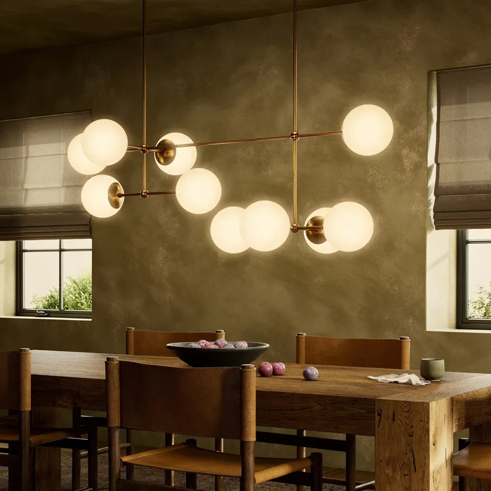 Armstrong Linear Chandelier with Globe Shades - Burnished Brass