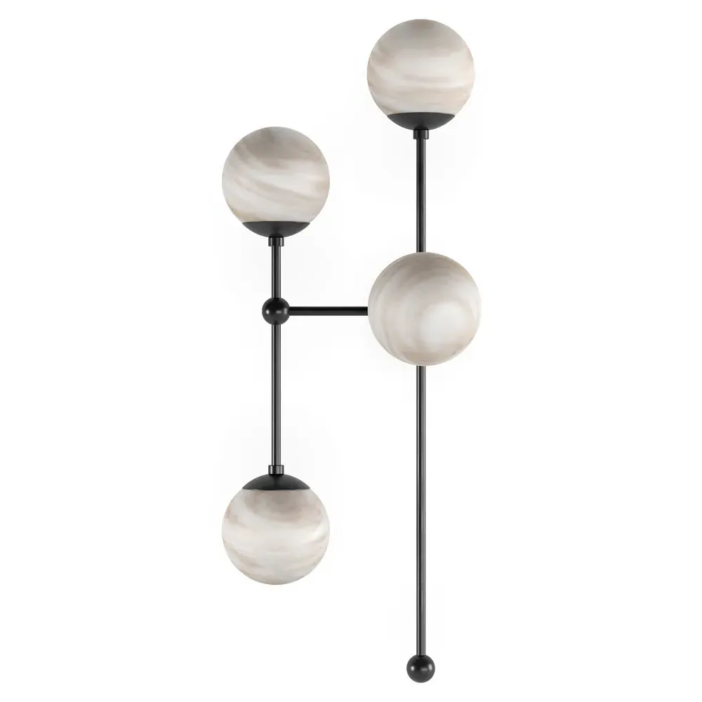 Armstrong Right Facing 4 Globe Sconce - Black Gunmetal, Marble