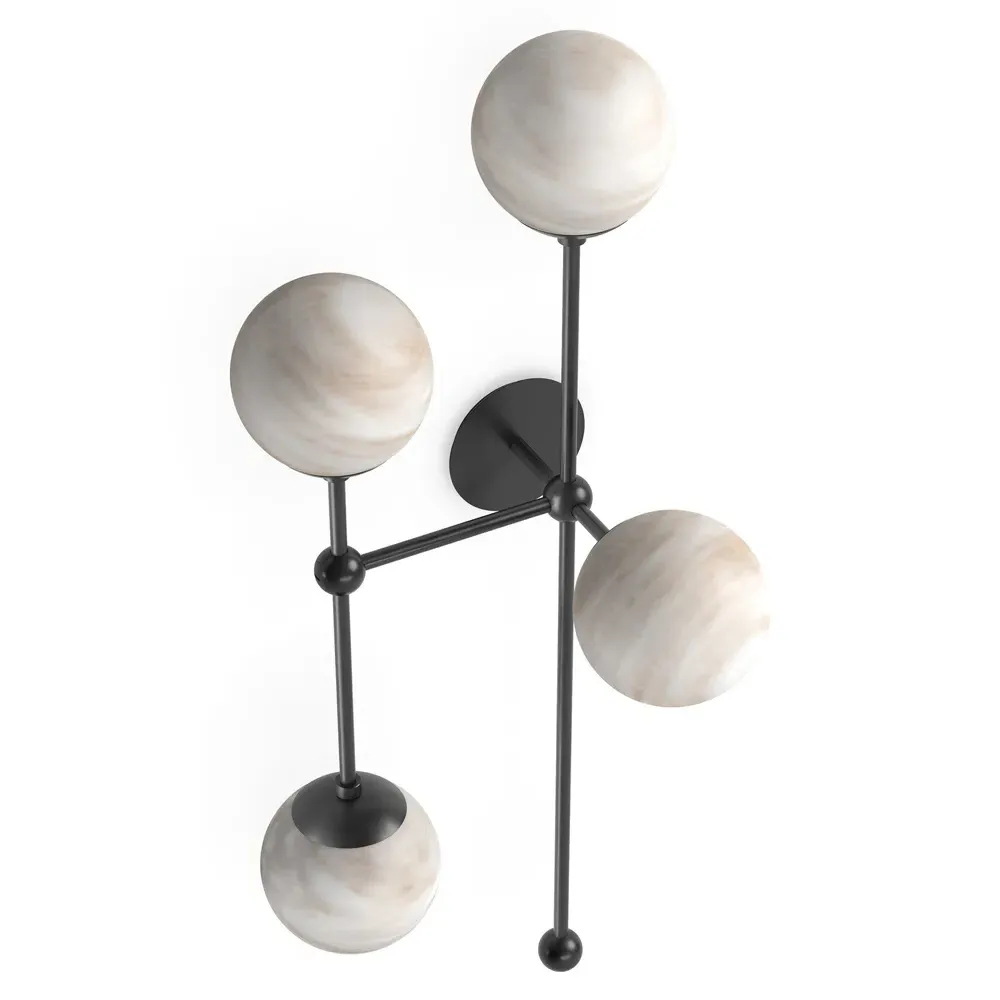 Armstrong Right Facing 4 Globe Sconce - Black Gunmetal, Marble