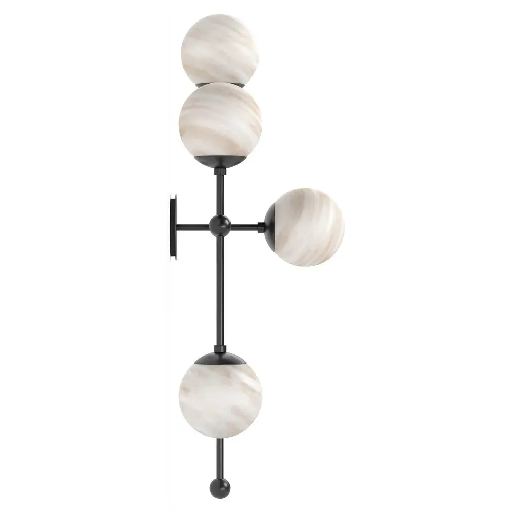 Armstrong Right Facing 4 Globe Sconce - Black Gunmetal, Marble