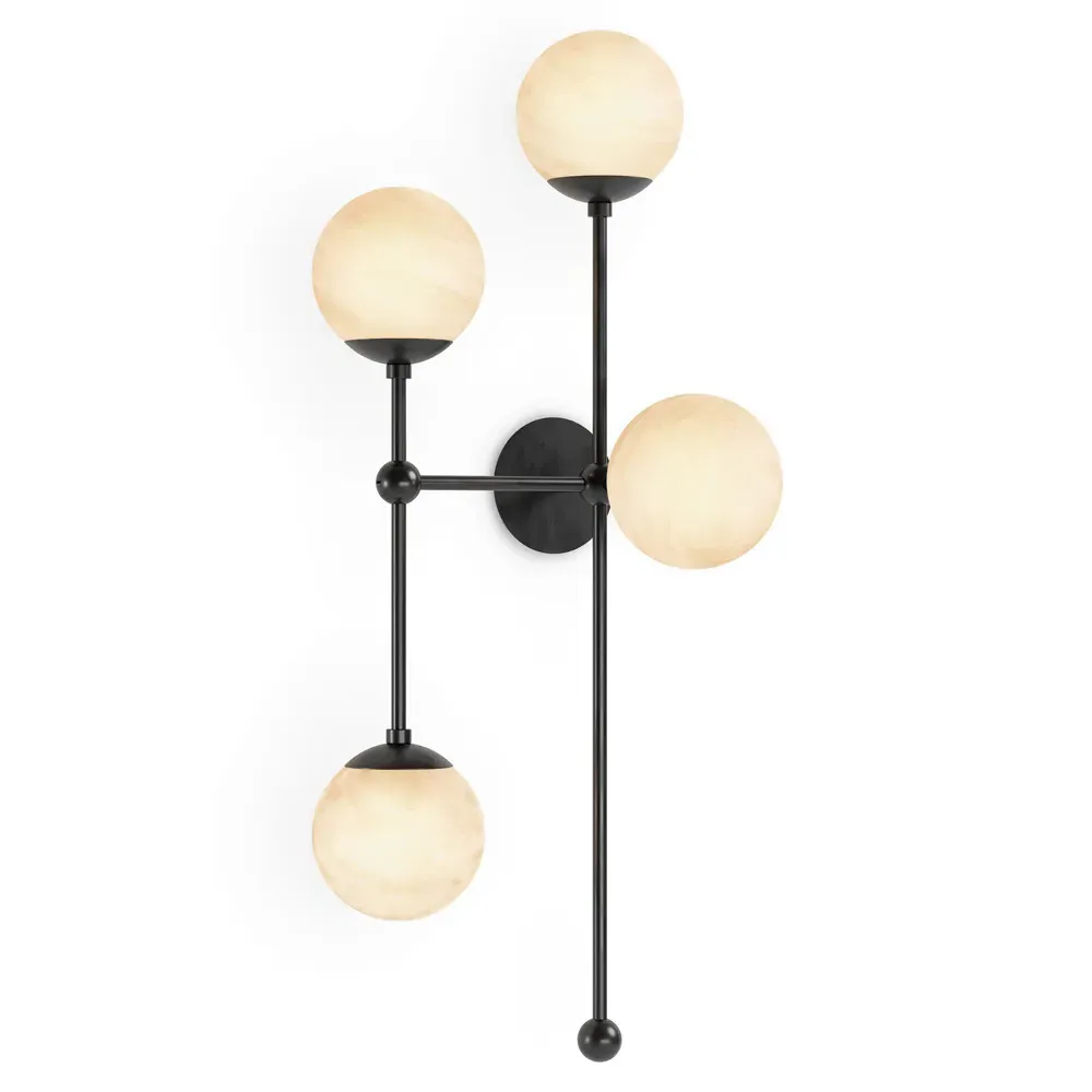 Armstrong Right Facing 4 Globe Sconce - Black Gunmetal, Marble