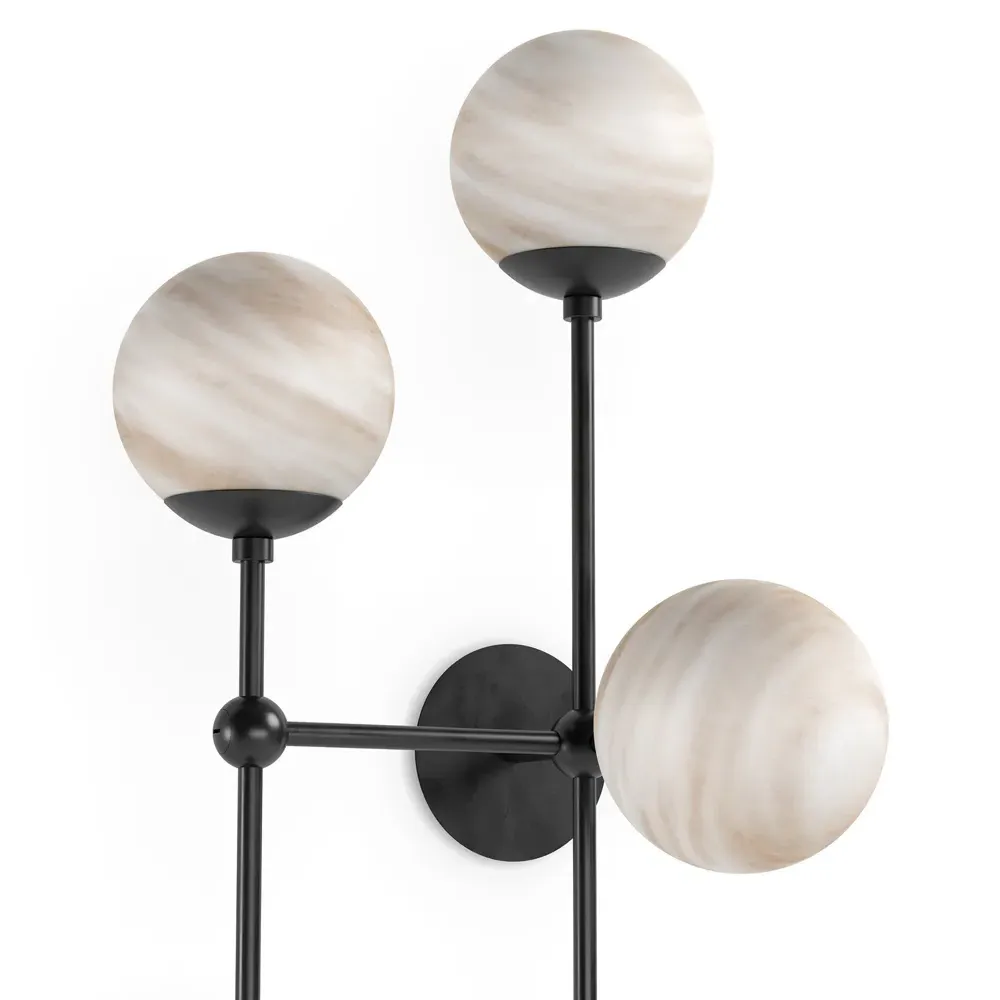 Armstrong Right Facing 4 Globe Sconce - Black Gunmetal, Marble