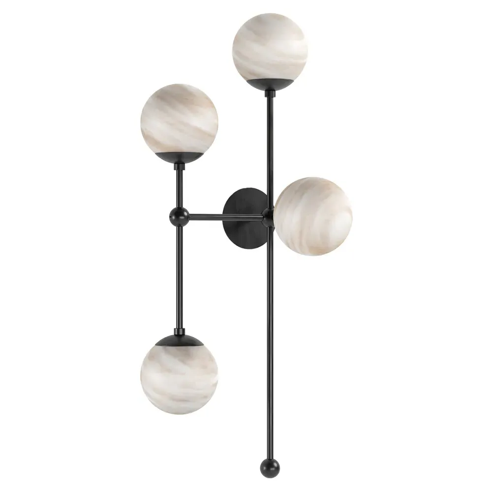 Armstrong Right Facing 4 Globe Sconce - Black Gunmetal, Marble