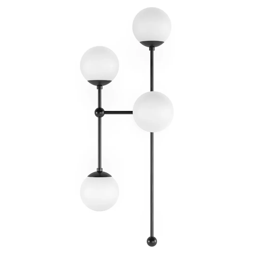 Armstrong Right Facing 4 Globe Sconce - Black Gunmetal, White