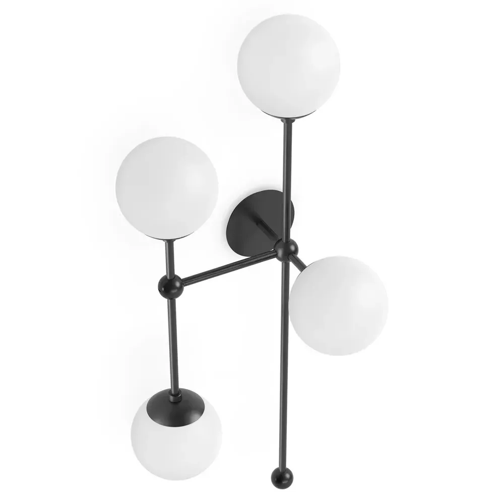 Armstrong Right Facing 4 Globe Sconce - Black Gunmetal, White